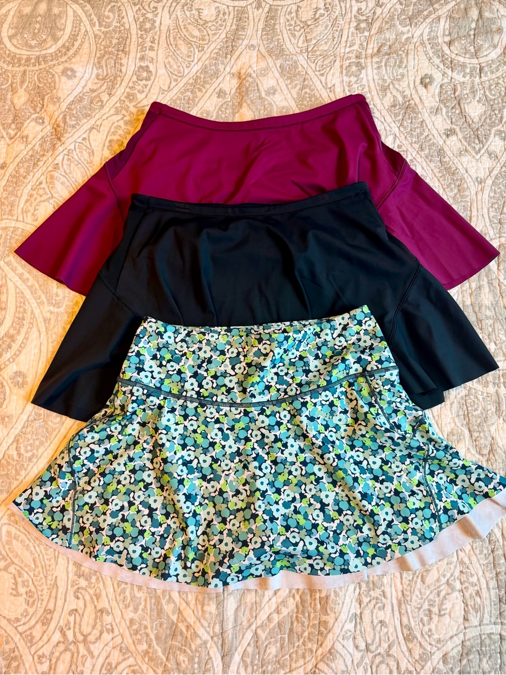 Athleta Trio Skater Skirts β Magenta, Black & Blue-Green Floral
